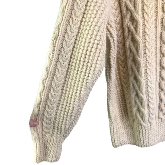 Tara Fashions Sweater Womens M Vintage Cream Wool Cable Knit Fisherman Crew Neck - Picture 5 of 7